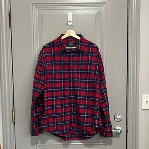J. Crew Men's Flannel Shirt - Red and Navy